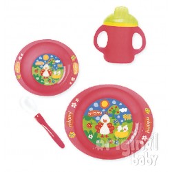 New Dinnerware for Microwave 4pieces Pajaritos Red
