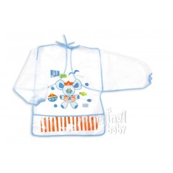 Plastic bib with blue sleeves